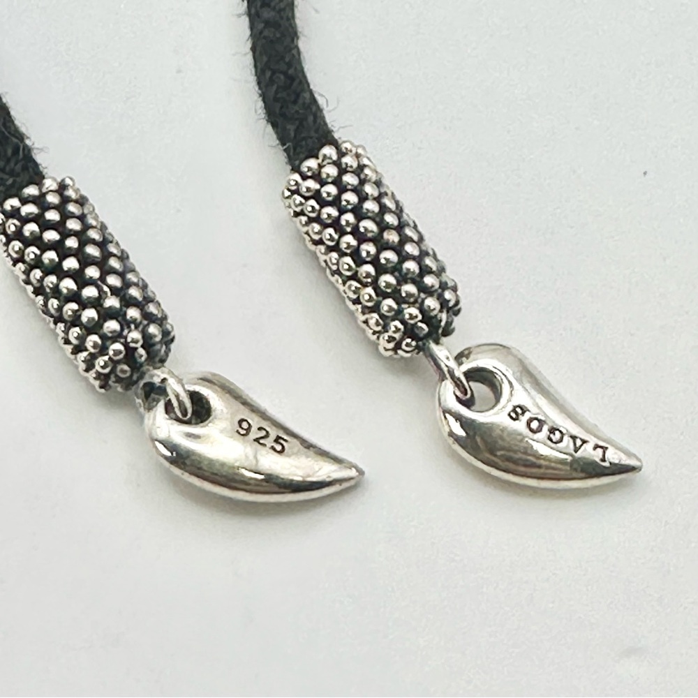 Lagos Caviar Silver Beaded Puffed Heart Pendant w/ Leather Cord RARE - Picture 9 of 12